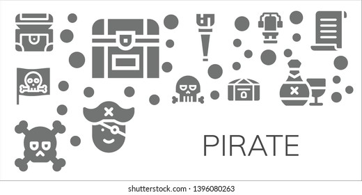 pirate icon set. 11 filled pirate icons.  Simple modern icons about  - Chest, Pirate, Skull, Wooden leg, Rum, Papyrus