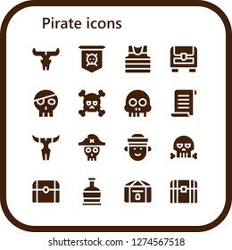  pirate icon set. 16 filled pirate icons. Simple modern icons about  - Skull, Jolly roger, Sailor, Chest, Papyrus, Pirate, Treasure, Rum