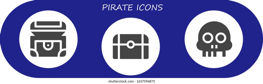 pirate icon set. 3 filled pirate icons. Included Chest, Treasure, Skull icons