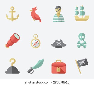 Pirate icon set, flat design