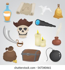 Pirate icon set on neutral background. Vector art.