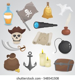 Pirate icon set on neutral background. Vector art.