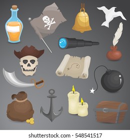 Pirate icon set on neutral background. Vector art.