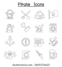 Pirate icon set in thin line style
