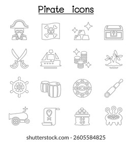 Pirate icon set in thin line style