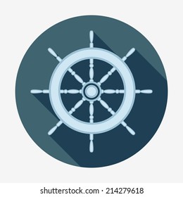 Pirate icon, ship's helm. Flat design style modern vector illustration. Isolated on stylish color background. Square flat long shadow icon. Elements in flat design.