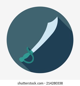 Pirate icon, sword. Flat design style vector illustration. Isolated on stylish color background. Flat long shadow icon. Elements in flat design.