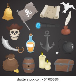 Pirate icon, symbol set. Vector illustration.