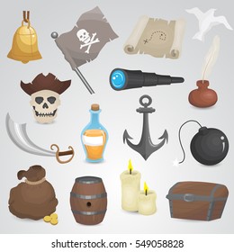 Pirate icon, symbol set. Vector illustration.