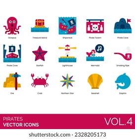 Pirate icons crayons include Anchor, Bell, Blunderbuss, Brigg, Cannonball Bomb, Cannon, Compass and Gimble, Corsair Pirate Sword, Crab, Swords, Telescopes