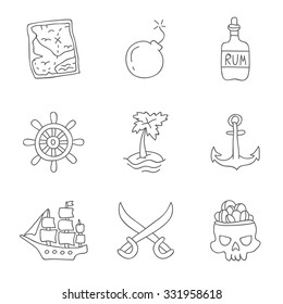 Pirate icons, hand-drawn. Vector.