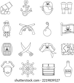 Pirate icons outline flat vector icon collection set