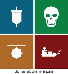 Pirate icons set. set of 4 pirate filled icons such as skull, sail
