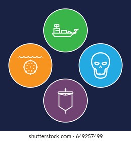 Pirate icons set. set of 4 pirate outline icons such as skull, sail