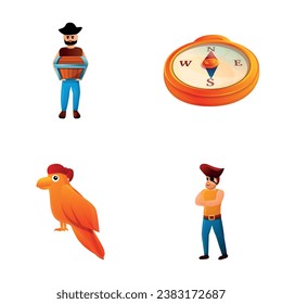 Pirate icons set cartoon vector. Cartoon buccaneer character. Adventure concept