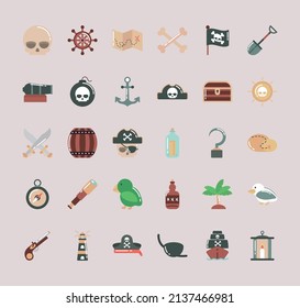 pirate icons set flat style