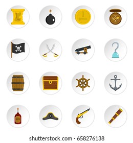 Pirate icons set in flat style isolated vector icons set illustration