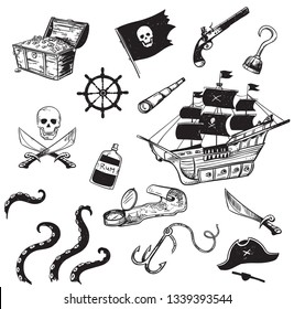 Pirate icons set, vector illustration
