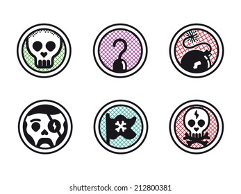 Pirate icons set.Bomb,hook,flag,captain,skull and bones.
