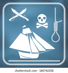 Pirate icons - sloop, cutlass, hangman's knot and Jolly Roger