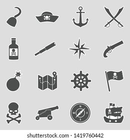 Pirate Icons. Sticker Design. Vector Illustration.