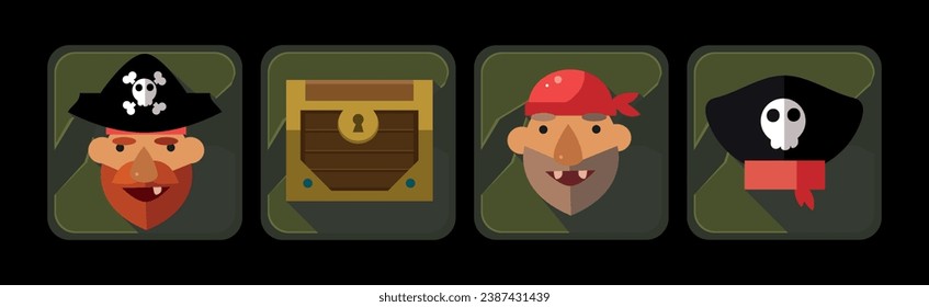 Pirate Icons and Web Game Object Frames Vector Set