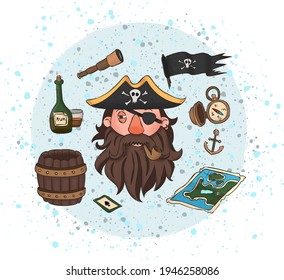 pirate illustration art set with splashes
