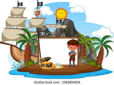 Pirate island with blank banner template illustration
