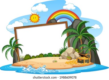 Pirate Island with blank banner template isolated illustration