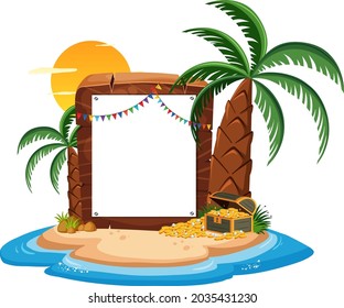 Pirate Island with blank banner template isolated illustration