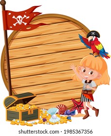 Pirate island with an empty banner isolated on white background illustration