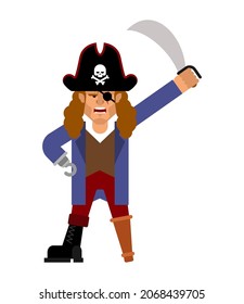 Pirate isolated. Filibuster with hook and wooden leg. buccaneer vector illustration svg
