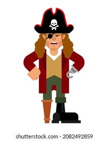 Pirate isolated. Filibuster with hook and wooden leg. buccaneer vector illustration