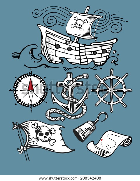 Pirate Items Stock Vector (Royalty Free) 208342408