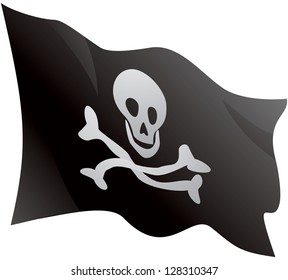 Pirate Jolly Roger black flag vector illustration, sea robbery symbol