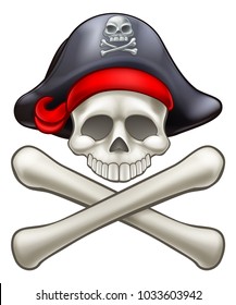 Pirate Jolly Roger skull and crossbones cartoon