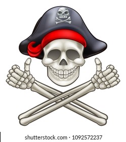 Pirate Jolly Roger skull and crossbones giving a thumbs up