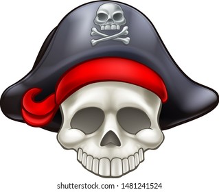 Pirate Jolly Roger skull wearing a captains hat