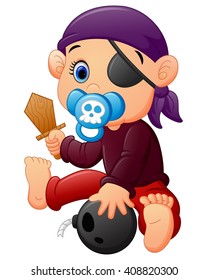 Pirate kid holding a wooden sword