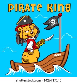 pirate king vector cartoon cute bear illustration for wallpaper poster birtday gift card baby shower home textile pajama tee shirt print graphic design