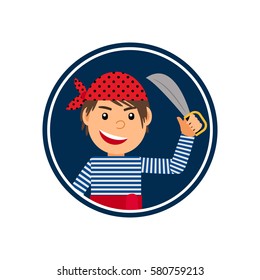 Pirate with knife isolated icon in circle shape. Vector illustration
