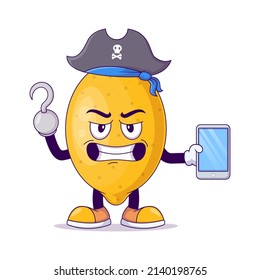 Pirate lemon cartoon mascot character vector illustration design
