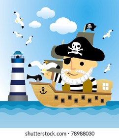 pirate with lighthouse vector graphic