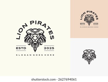 pirate lion head logo retro vintage vector