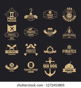 Pirate logo icons set. Simple illustration of 16 pirate logo vector icons for web