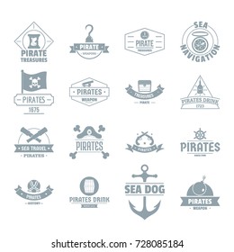 Pirate logo icons set. Simple illustration of 16 pirate logo vector icons for web
