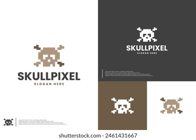 pirate logo in pixel style, for game logo, cyberspace warning, logo design illustration.