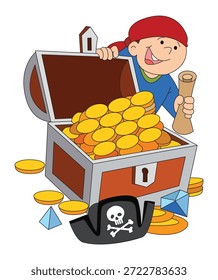 Pirate looking on treasure is smiling vector illustration