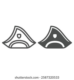 Pirate man hat line and solid icon, sailor headwear concept. Vector graphics. Triangle shaped marine cap sign on white background, outline style icon for mobile or web design