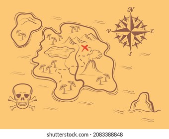 Pirate map background. Old medieval paper indicating treasure island vector illustration